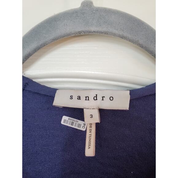 Sandro Paris Long Sleeve Dark Blue Black Crepe Color-Blocked Mini Dress, Size 8 - Picture 2 of 11